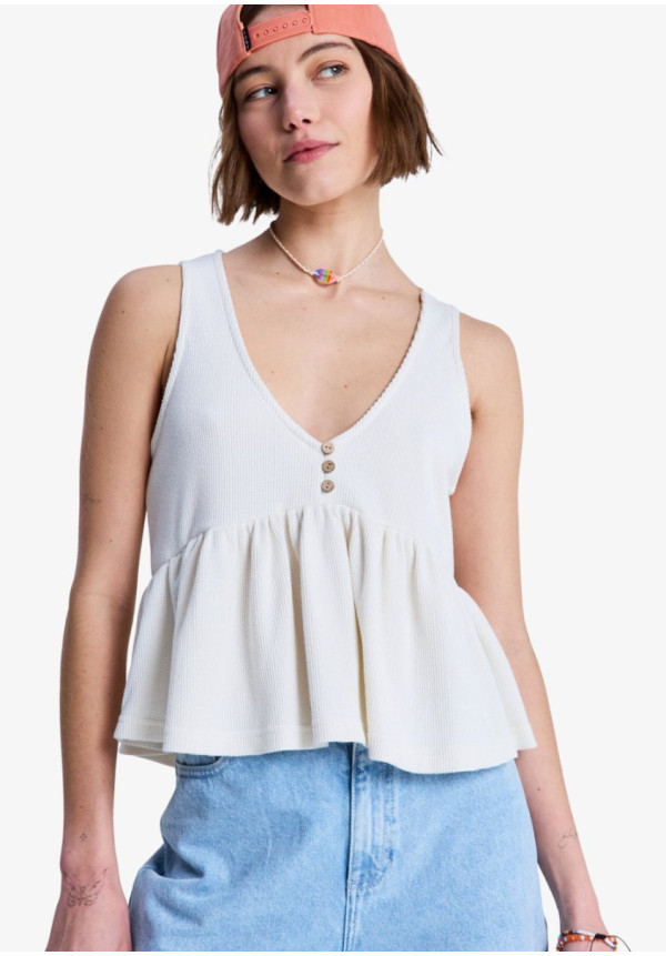 New Serenity - Camiseta de tirantes con volantes para mujer