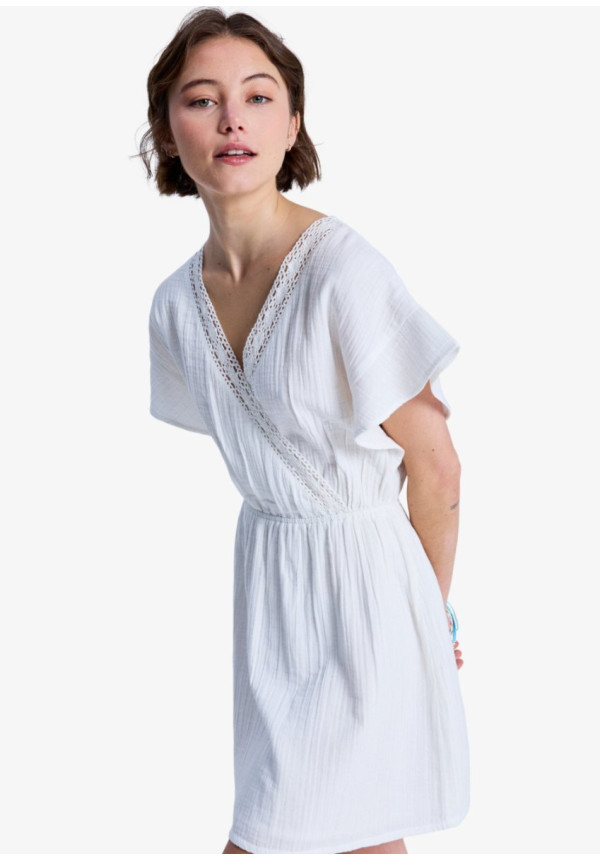 Bright Mornings Mini Vestido Envolvente Mini Blanco Mujer