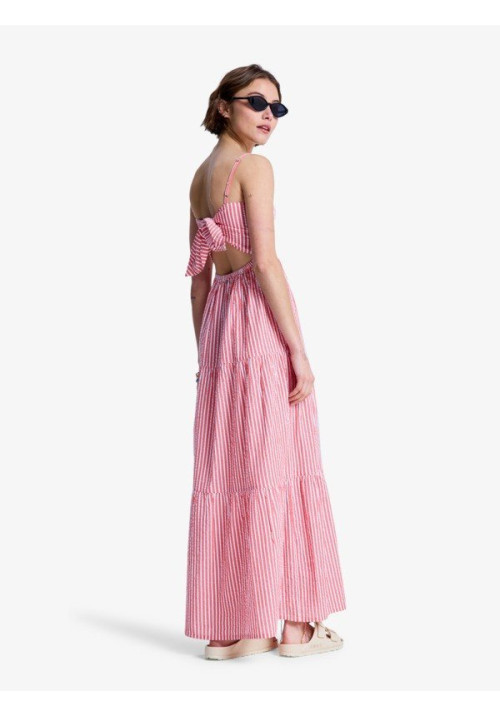 Tropical Glow Maxi Stripe Vestido de algodón Rojo Mujer