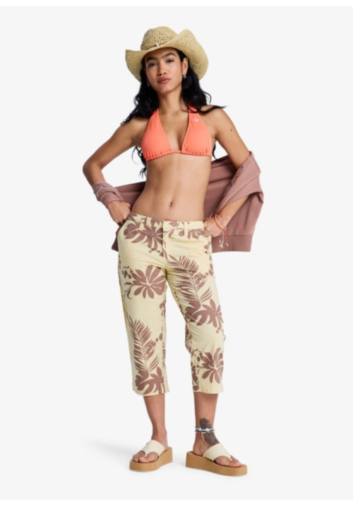 Sunset Memories Printed Pantalón capri Amarillo Mujer