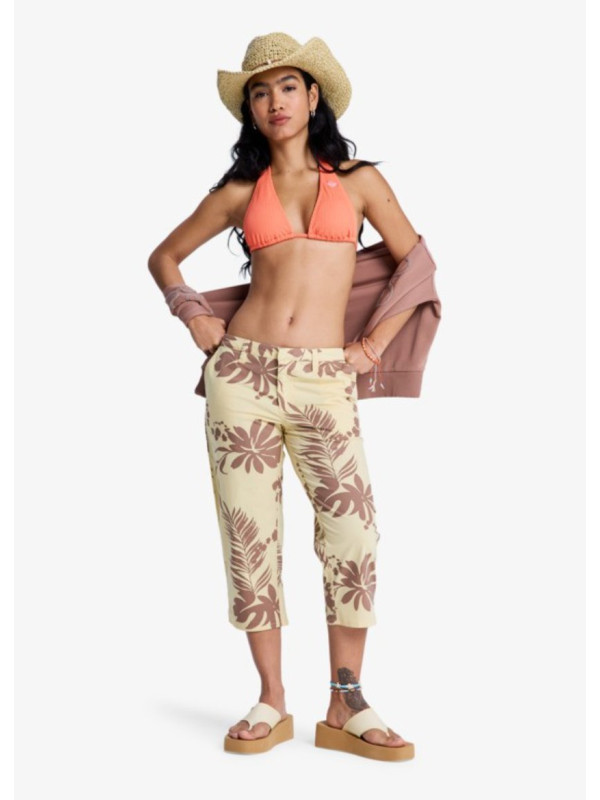 Sunset Memories Printed Pantalón capri Amarillo Mujer