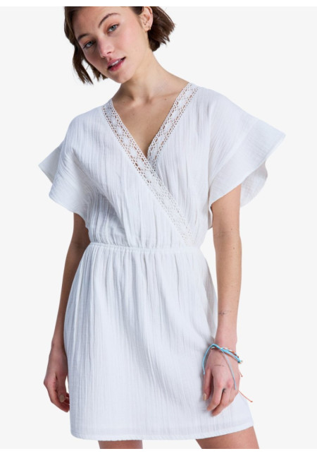 Bright Mornings Mini Vestido Envolvente Mini Blanco Mujer