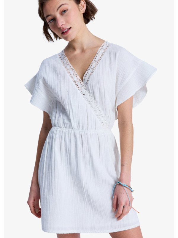 Bright Mornings Mini Vestido Envolvente Mini Blanco Mujer