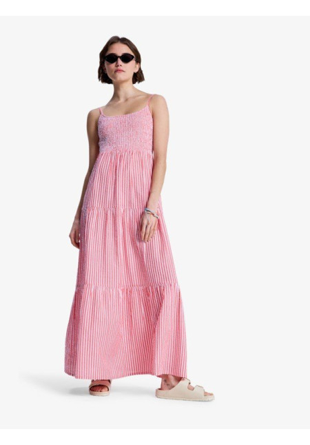 Tropical Glow Maxi Stripe Vestido de algodón Rojo Mujer